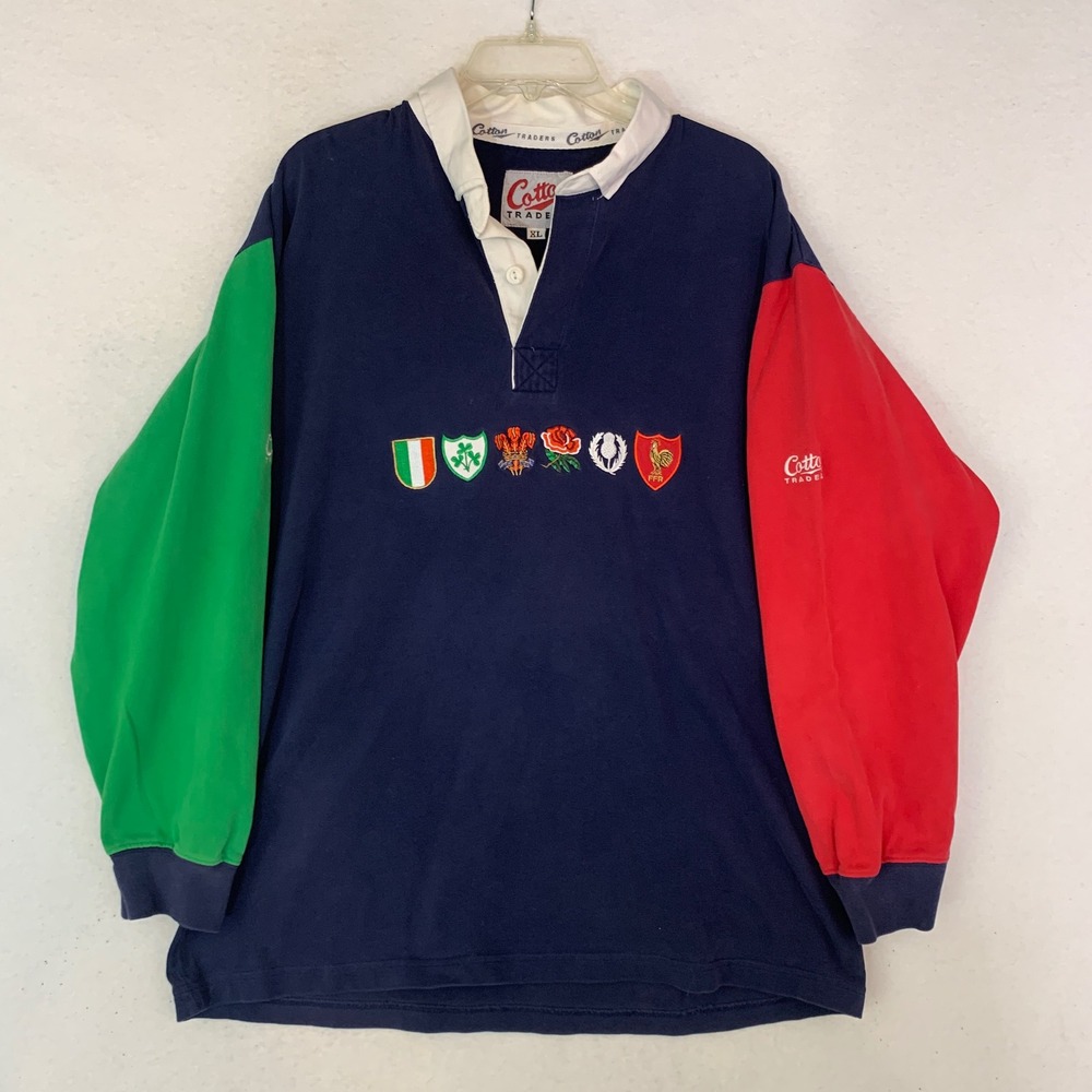 VTG Six Nations Rugby Jersey Mens XL Multi Color Cotton Traders Polo Shirt